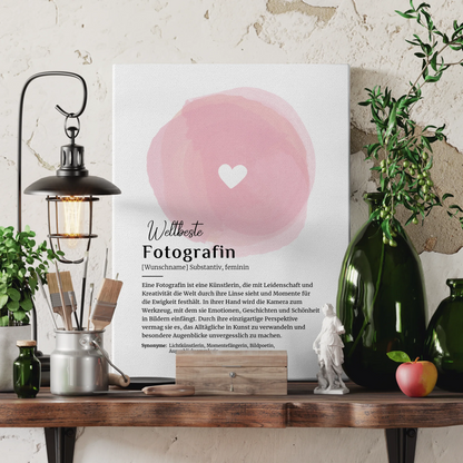 Personalisierte Leinwand Definition Fotografin mit Namen Geschenkidee