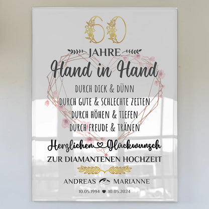 Acrylglas Bild Geschenk 60 Hochzeitstag zur Diamantene Hochzeit mit Namen