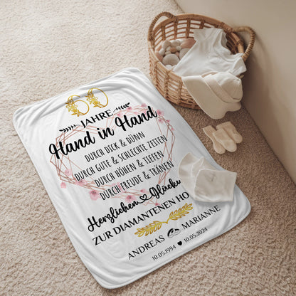 Personalisierte Decke Geschenk zur Diamantenen Hochzeit 60 Hand in Hand
