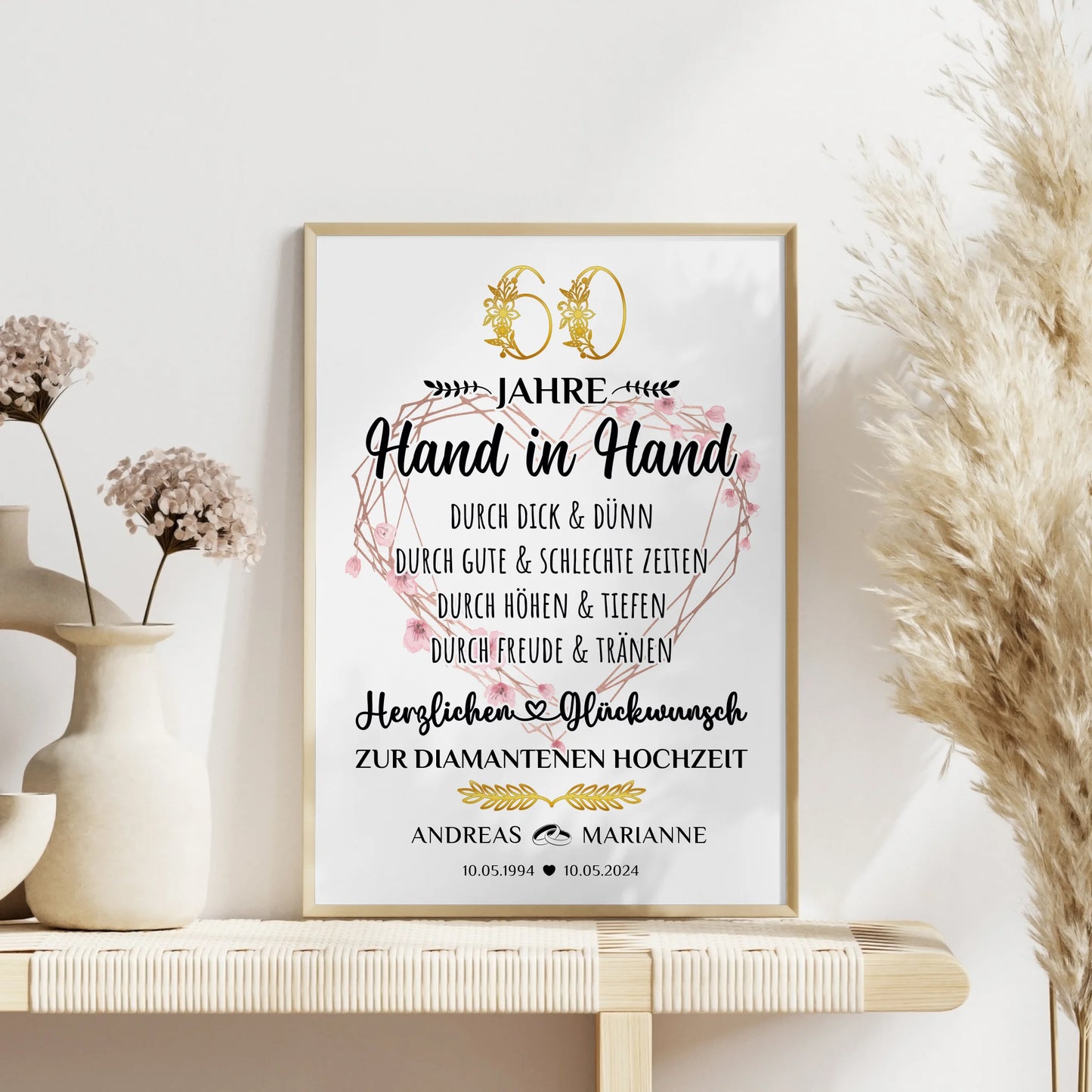 Personalisierte Poster Geschenk zur Diamanten Hochzeit 60 Jahre mit Namen