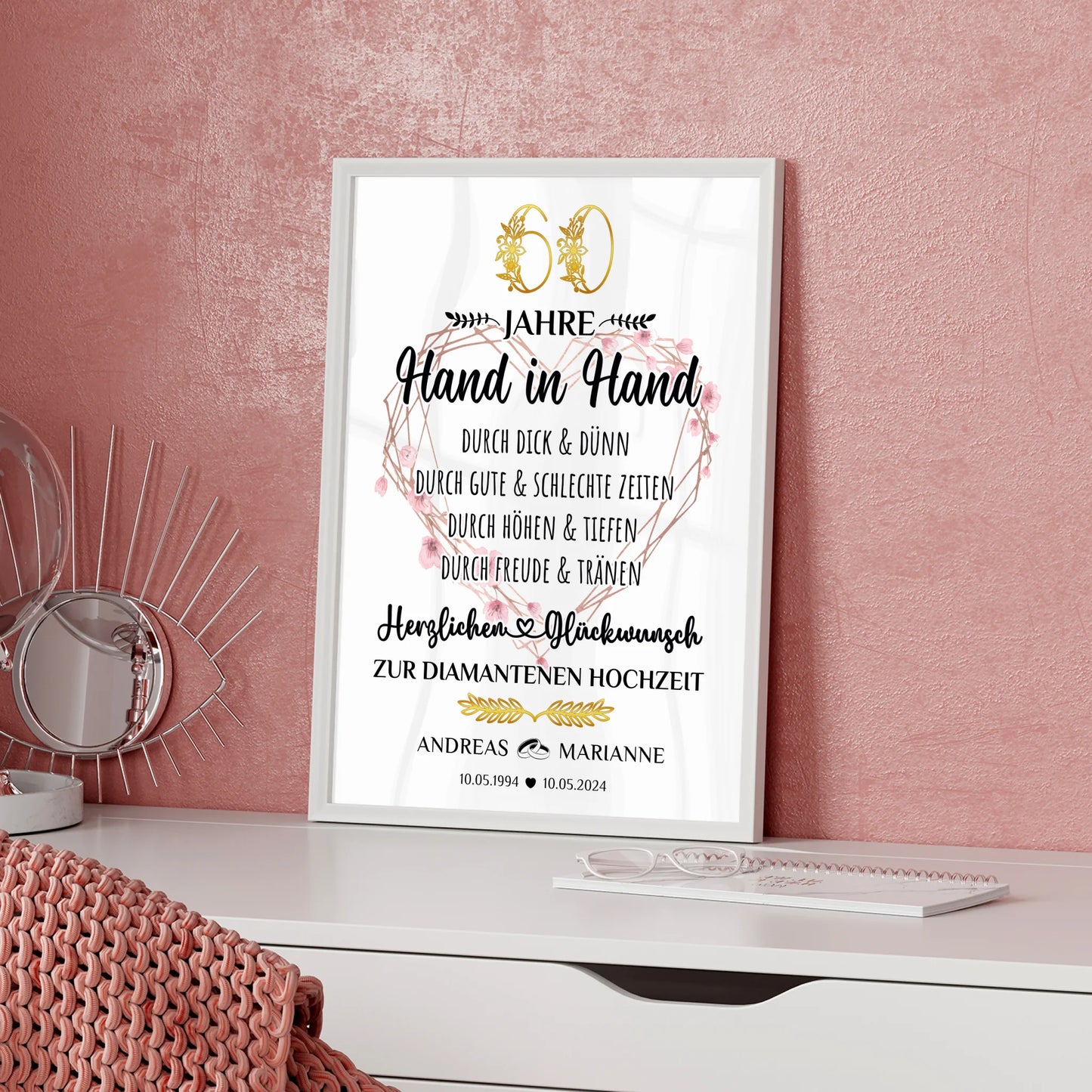 Personalisierte Poster Geschenk zur Diamanten Hochzeit 60 Jahre mit Namen