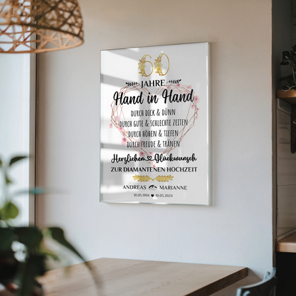 Acrylglas Bild Geschenk 60 Hochzeitstag zur Diamantene Hochzeit mit Namen