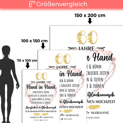 Personalisierte Decke Geschenk zur Diamantenen Hochzeit 60 Hand in Hand