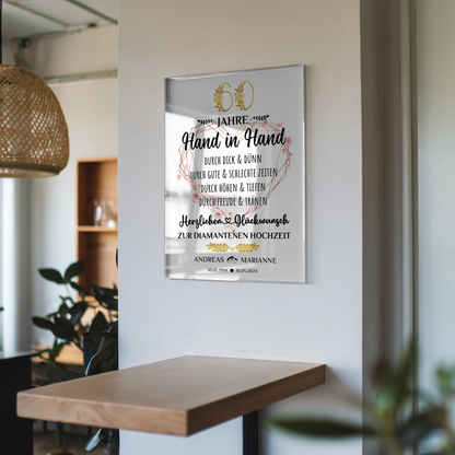 Acrylglas Bild Geschenk 60 Hochzeitstag zur Diamantene Hochzeit mit Namen