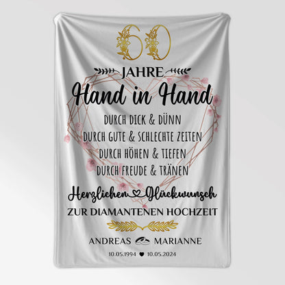 Personalisierte Decke Geschenk zur Diamantenen Hochzeit 60 Hand in Hand