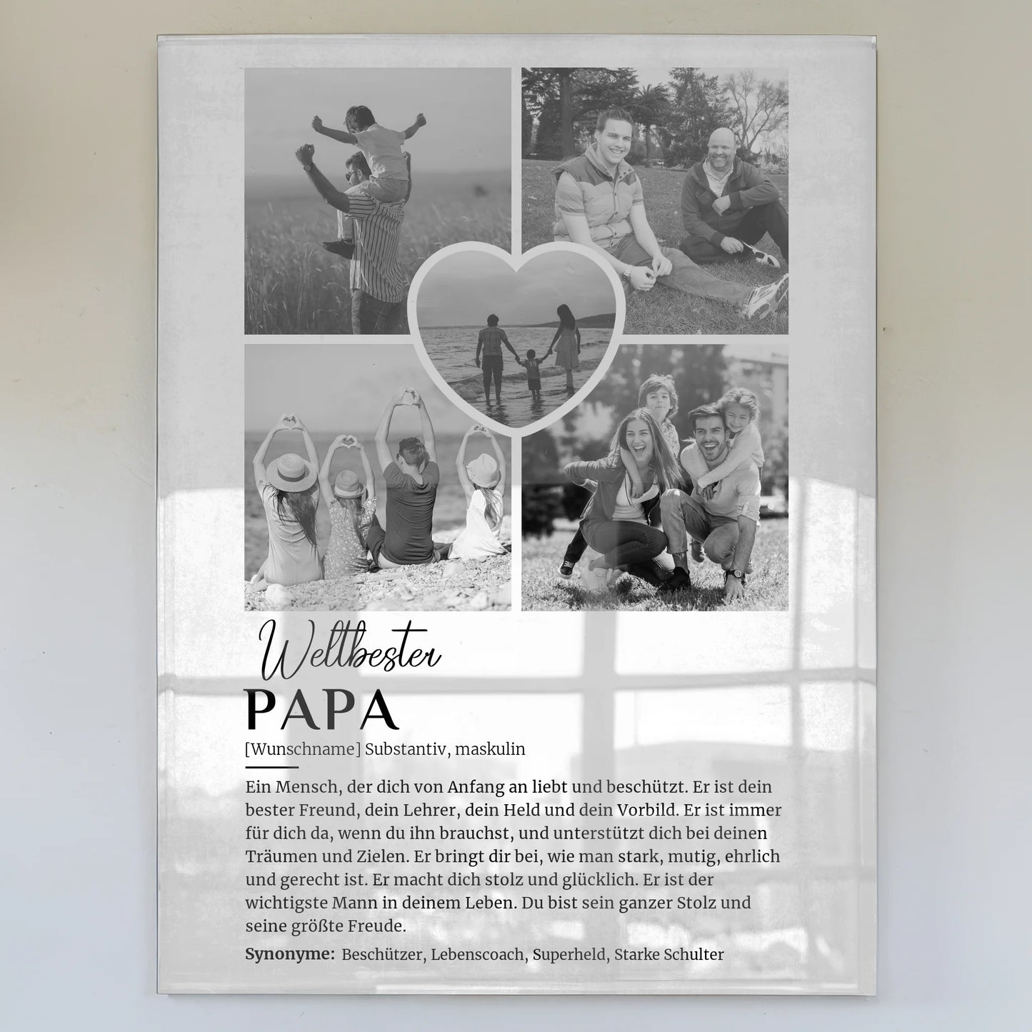 Personalisiertes Acrylglas Bild Definition Papa 5 Fotos Grau Vintage