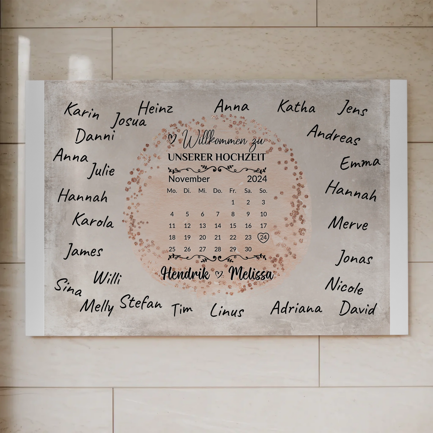 Hochzeit Willkommensschild für Unterschriften Farbklecks Rose