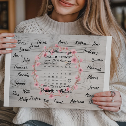 Willkommens Fotoboard Hochzeit mit Blumenkranz personalisiert