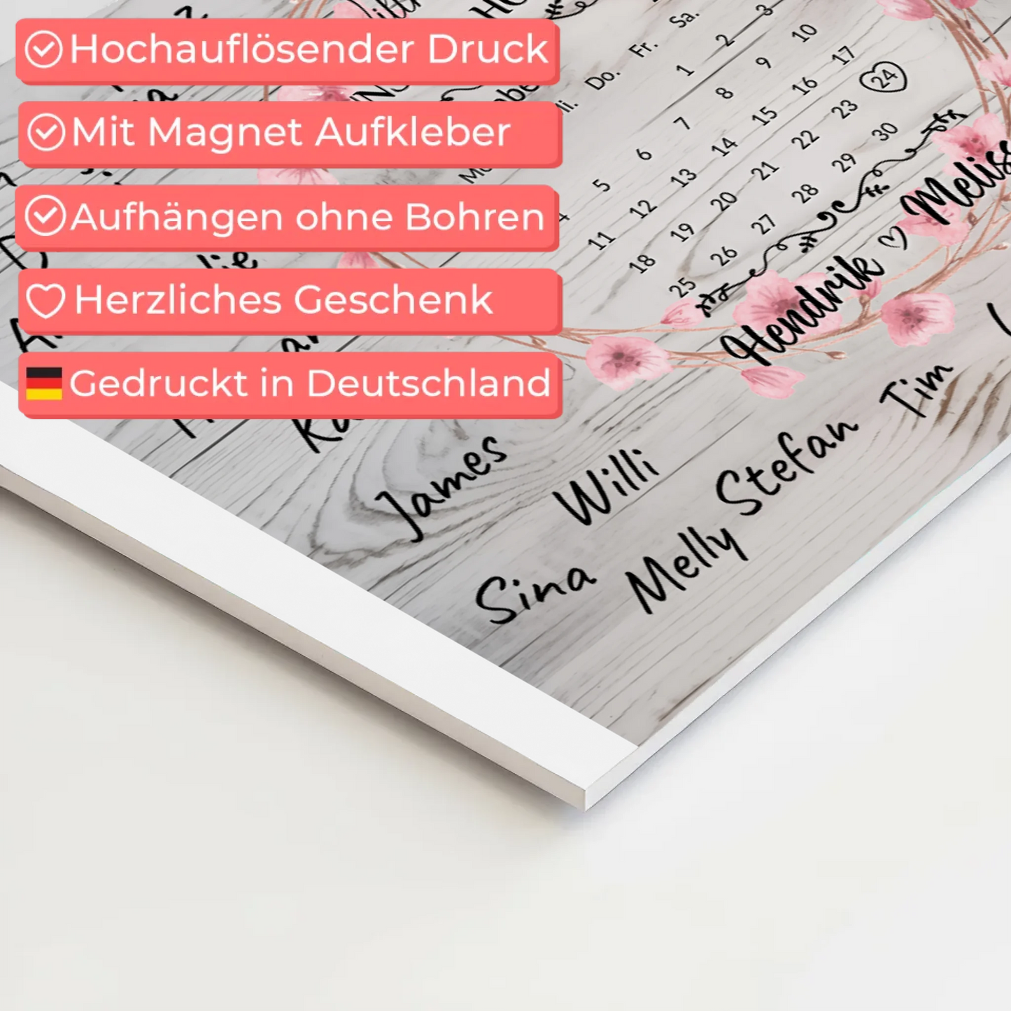 Willkommens Fotoboard Hochzeit mit Blumenkranz personalisiert