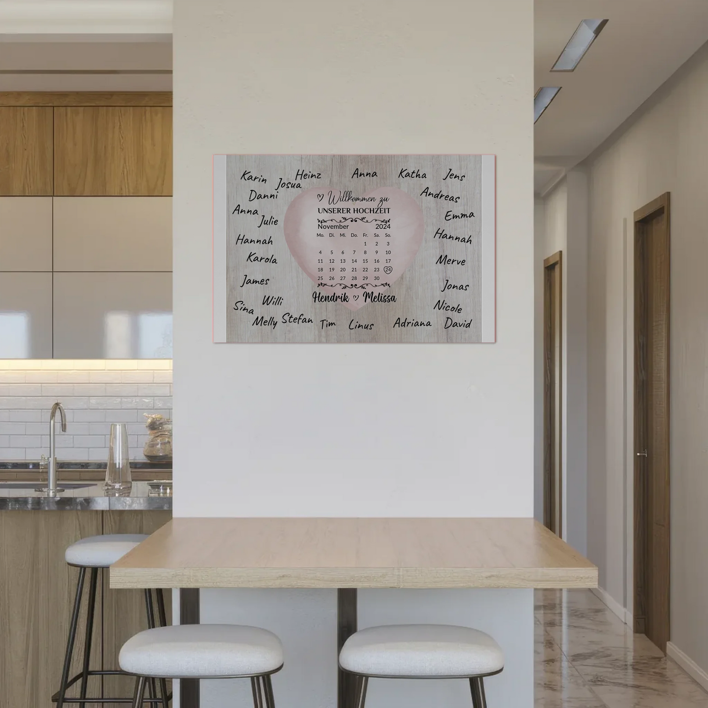 Willkommensschild Hochzeit mit Farbklecks Herz personalisiert