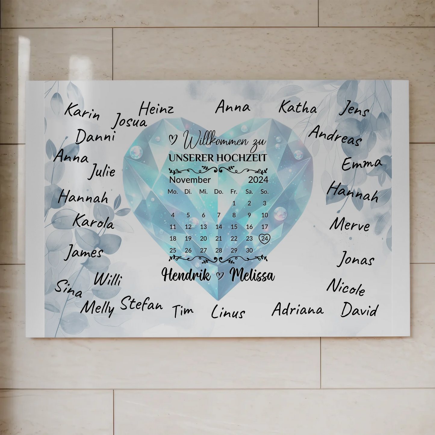 Fotoboard Hochzeit Herzlich Willkommen Blue Diamond