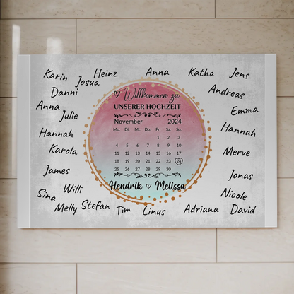 Willkommens Fotoboard Hochzeit mit Unterschriften Blau