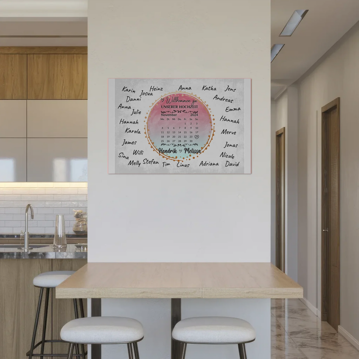 Willkommens Fotoboard Hochzeit mit Unterschriften Blau