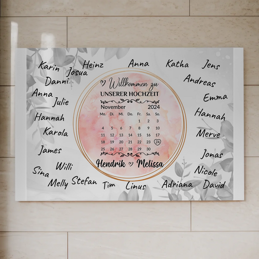 Willkommensschild Hochzeit Aquarell Kranz personalisiert