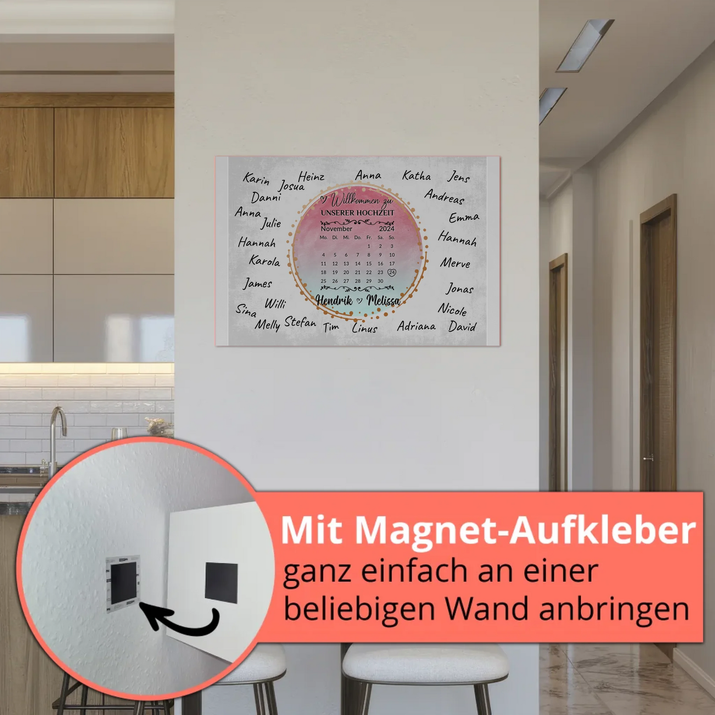 Willkommens Fotoboard Hochzeit mit Unterschriften Blau