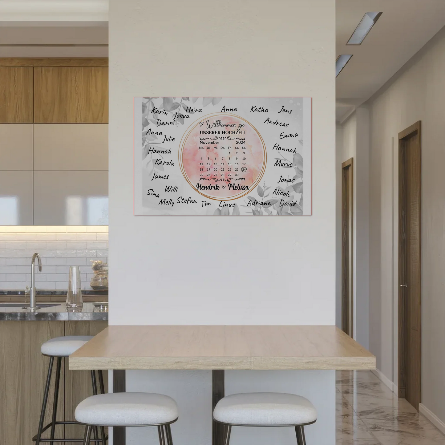 Willkommensschild Hochzeit Aquarell Kranz personalisiert