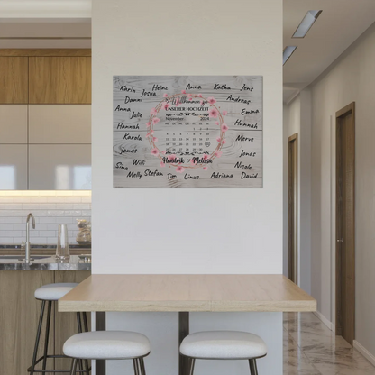 Willkommens Fotoboard Hochzeit mit Blumenkranz personalisiert