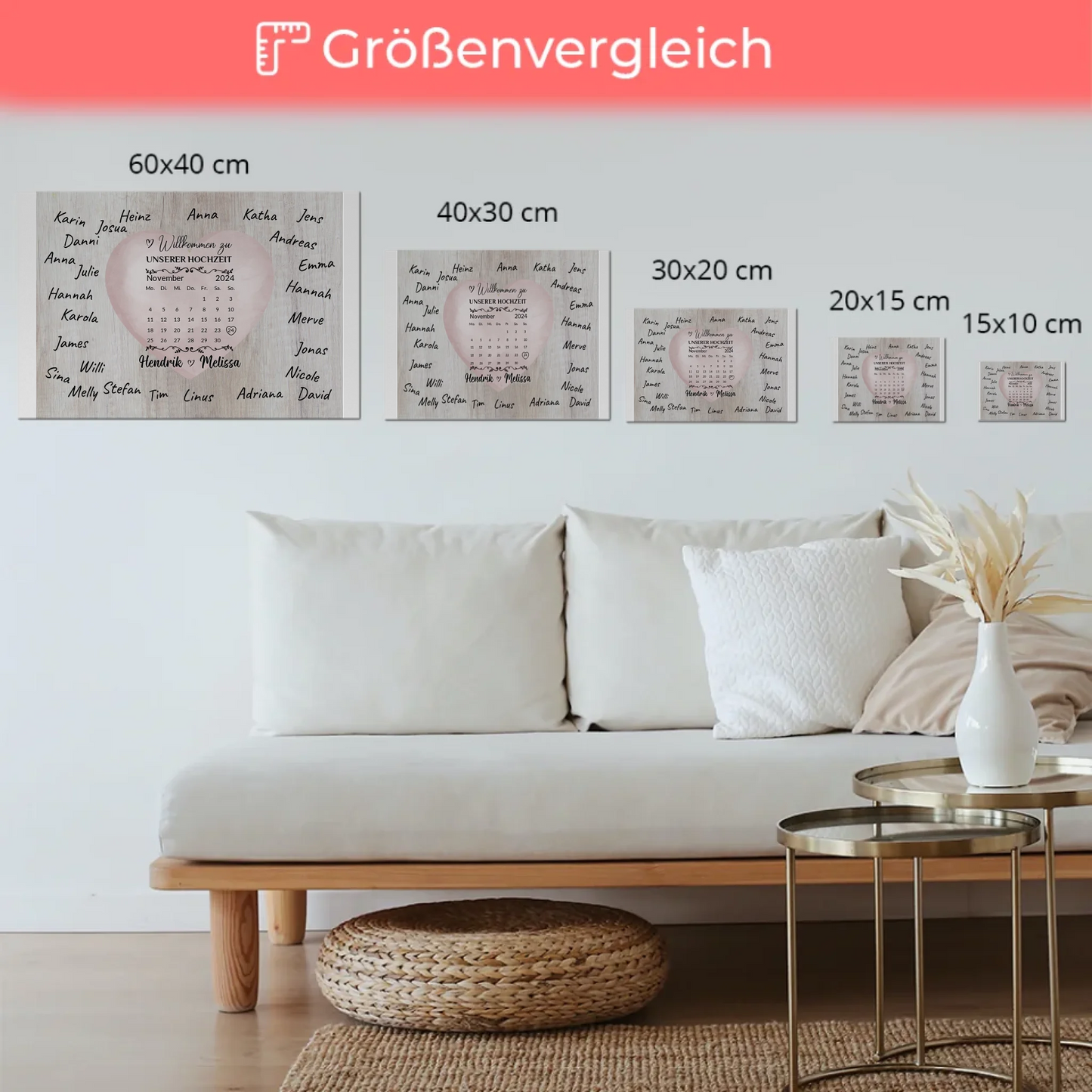 Willkommensschild Hochzeit mit Farbklecks Herz personalisiert