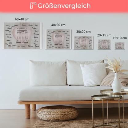 Willkommensschild Hochzeit mit Farbklecks Herz personalisiert