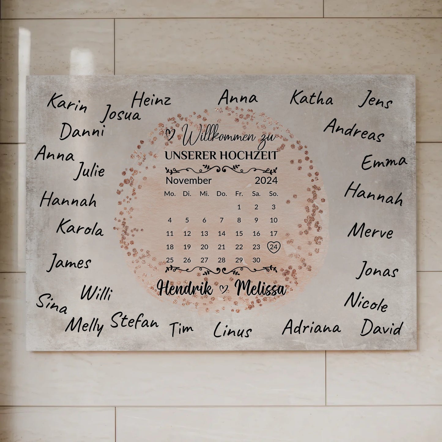 Hochzeit Willkommensschild für Unterschriften Farbklecks Rose