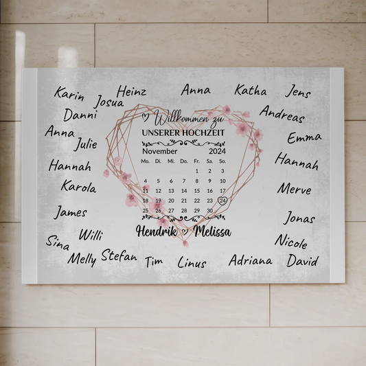 Willkommens Fotoboard Hochzeit Herz Kranz Unterschriften