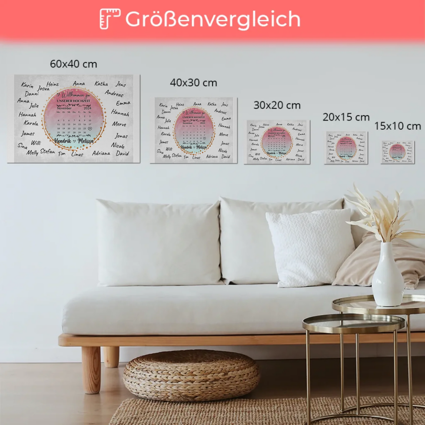 Willkommens Fotoboard Hochzeit mit Unterschriften Blau