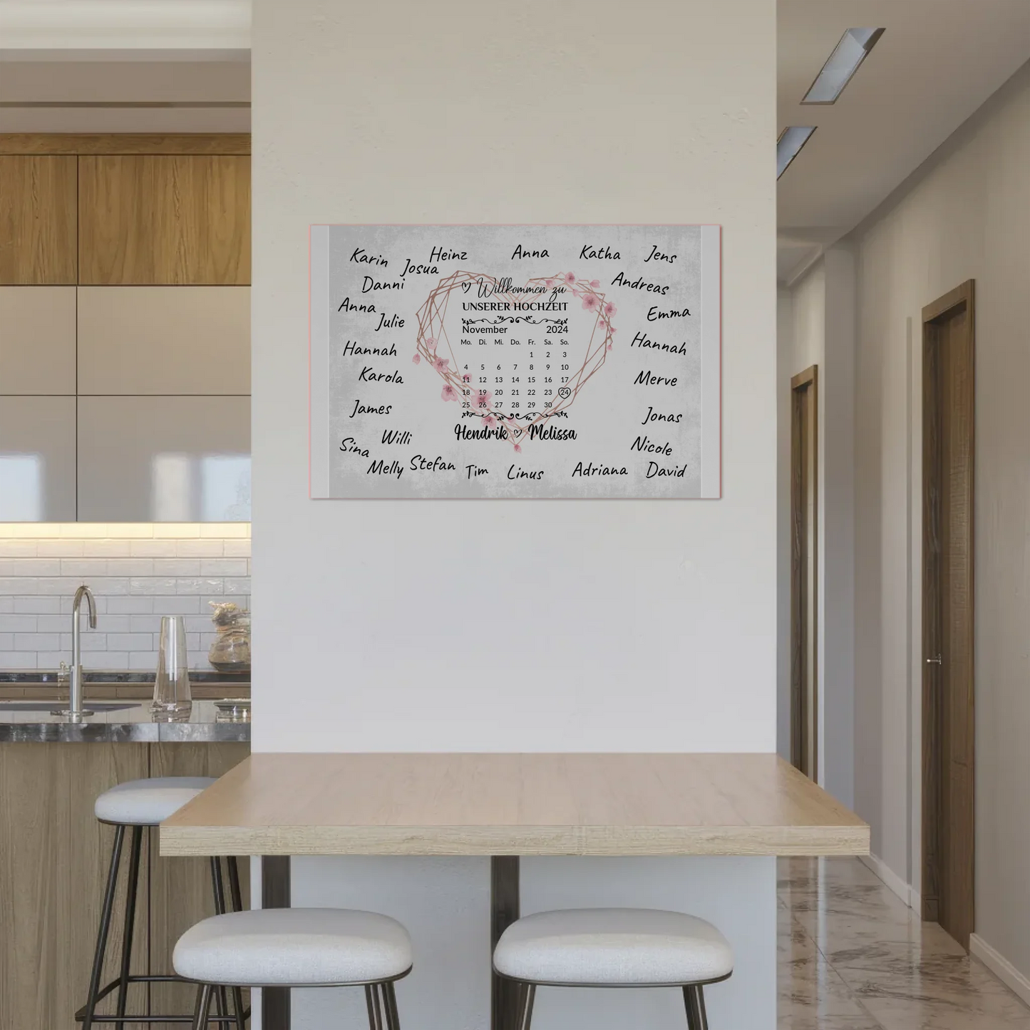 Willkommens Fotoboard Hochzeit Herz Kranz Unterschriften