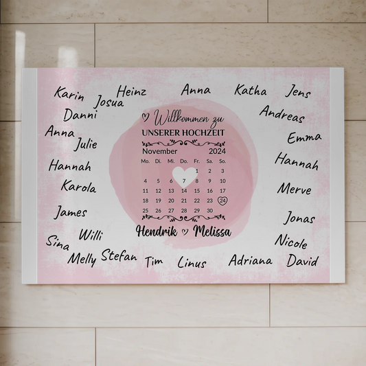 Hochzeit Willkommensschild für Unterschriften Herz Farbklecks