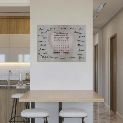 Willkommensschild Hochzeit mit Farbklecks Herz personalisiert