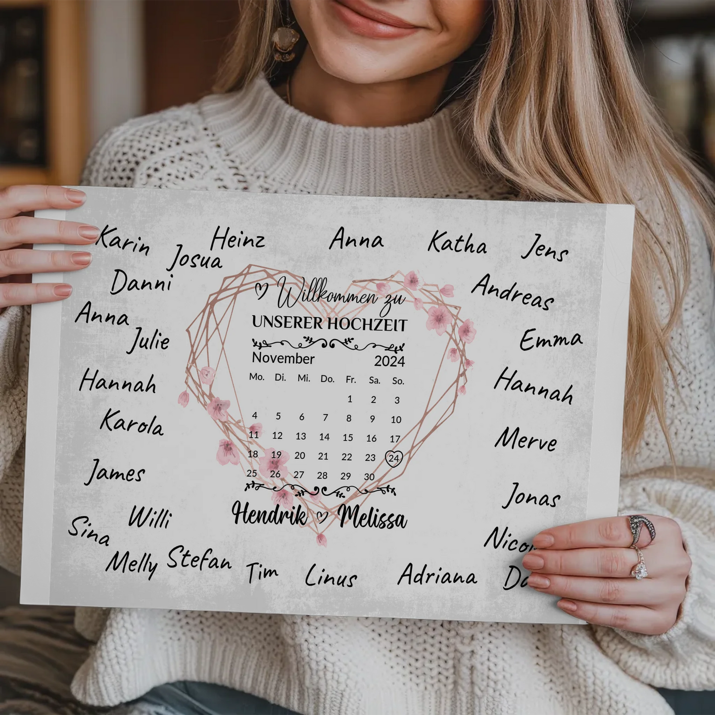 Willkommens Fotoboard Hochzeit Herz Kranz Unterschriften