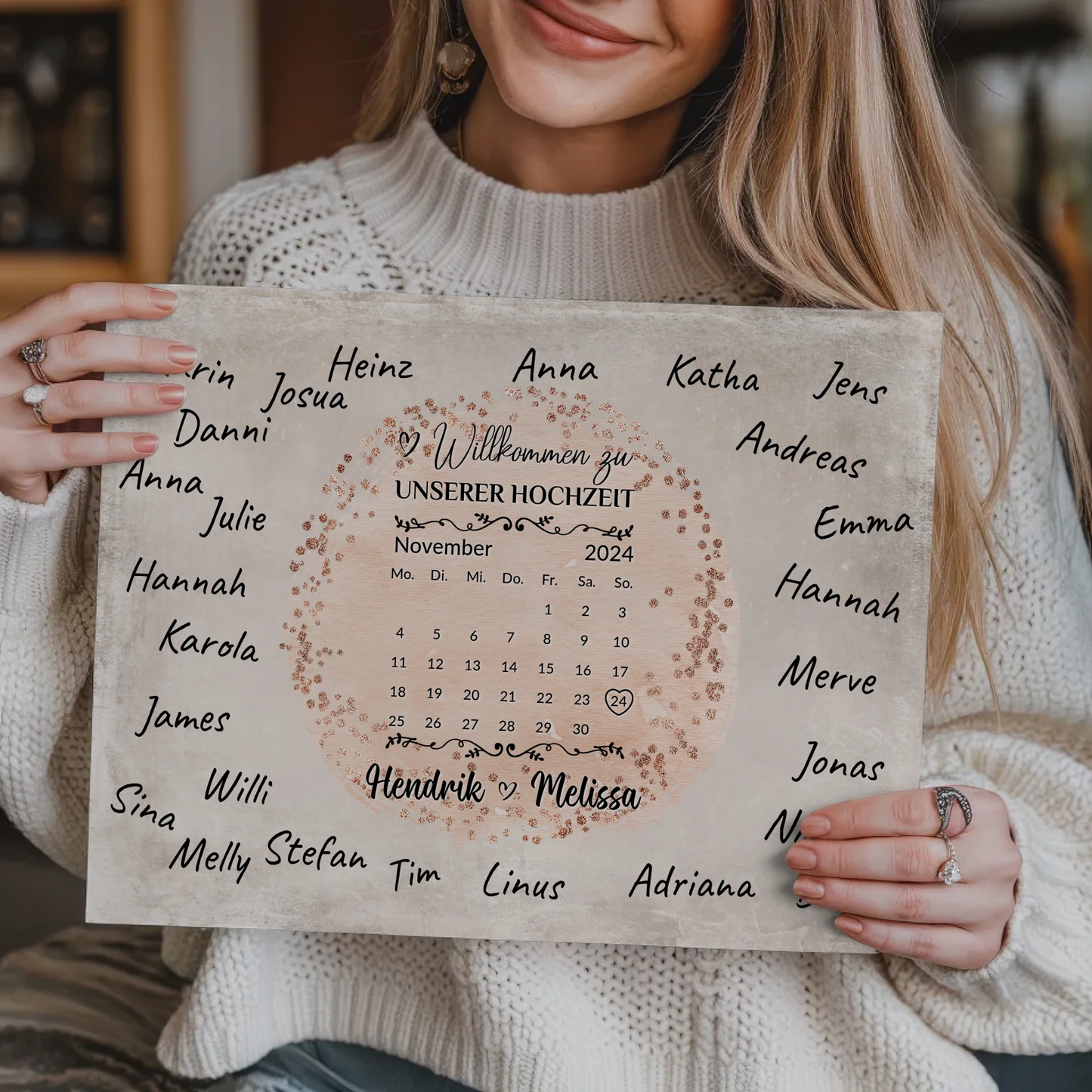 Hochzeit Willkommensschild für Unterschriften Farbklecks Rose
