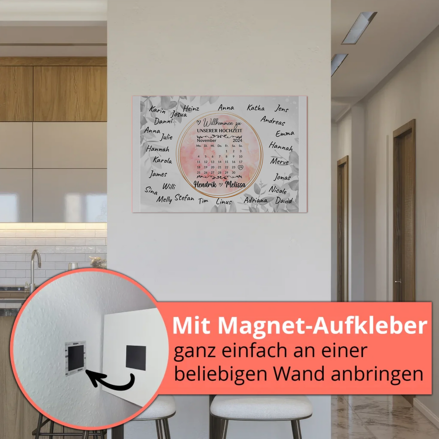 Willkommensschild Hochzeit Aquarell Kranz personalisiert