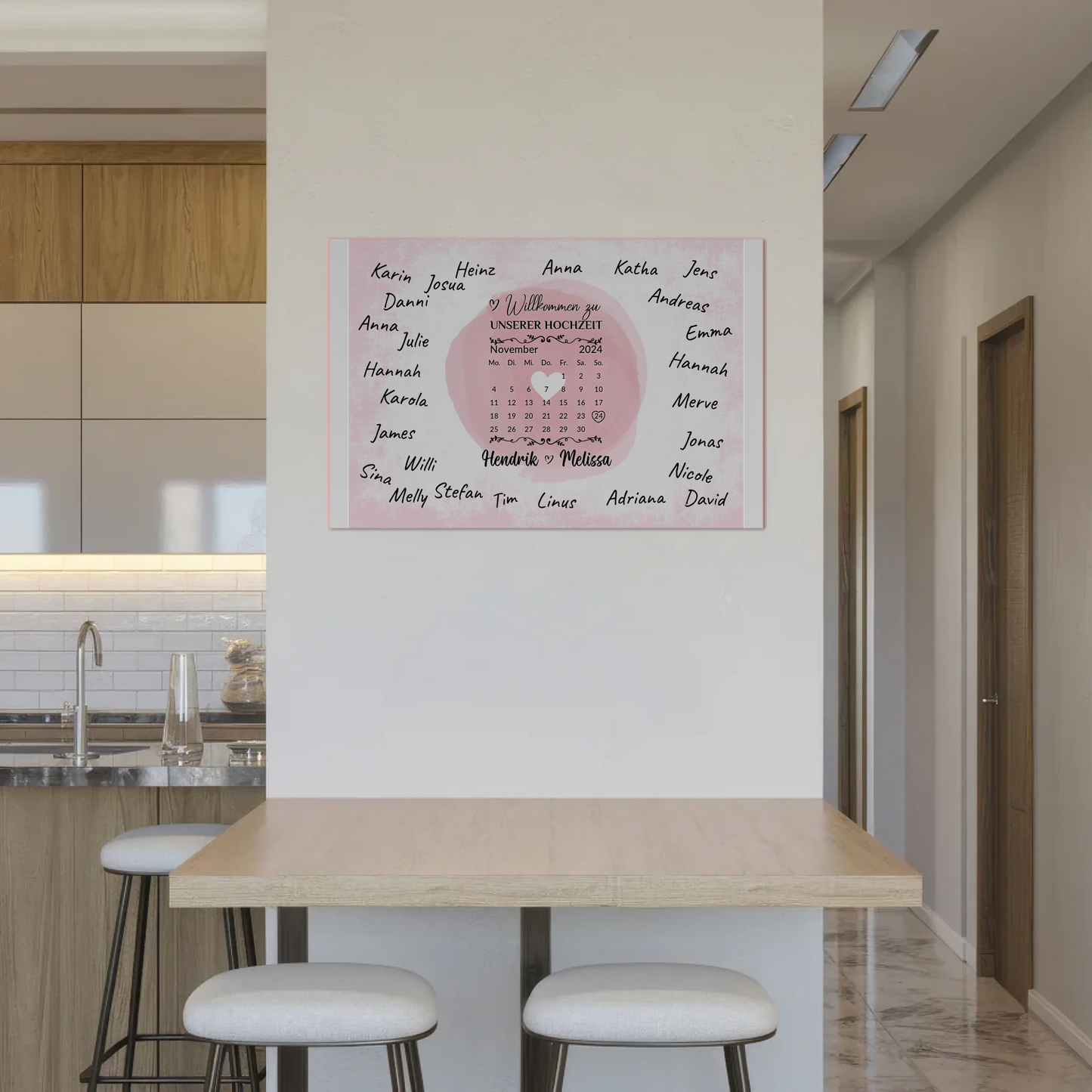 Hochzeit Willkommensschild für Unterschriften Herz Farbklecks