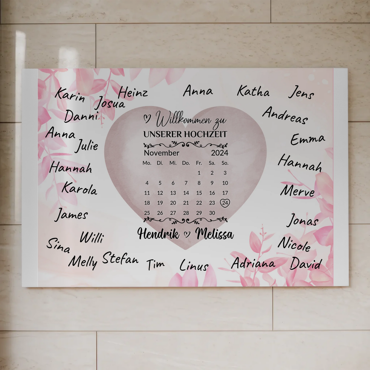 Willkommensschild Hochzeit mit Farbklecks Herz personalisiert Magnet Poster