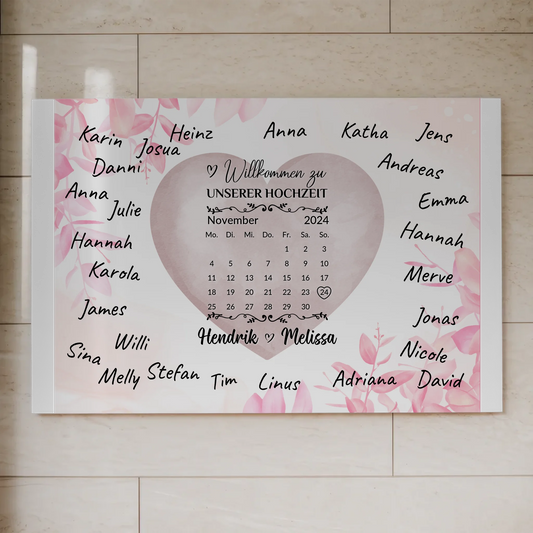Willkommensschild Hochzeit mit Farbklecks Herz personalisiert Magnet Poster