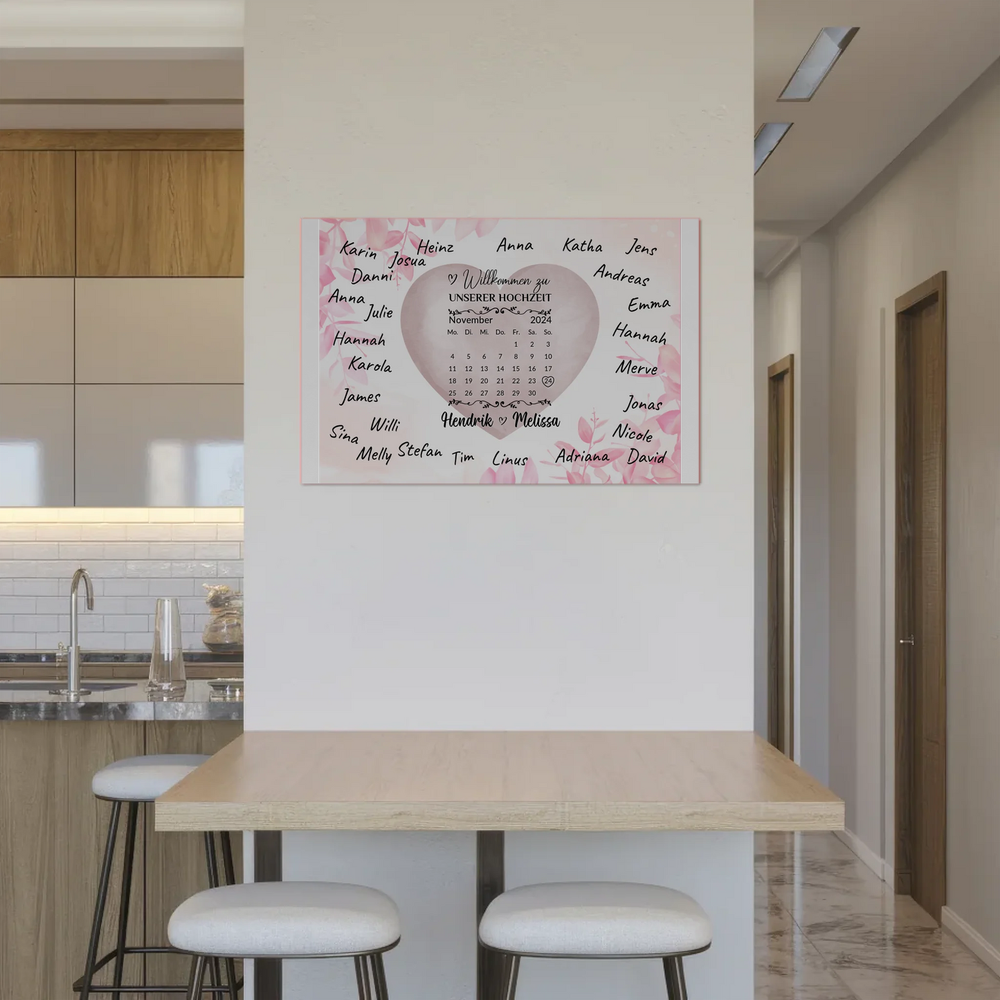 Willkommensschild Hochzeit mit Farbklecks Herz personalisiert Magnet Poster