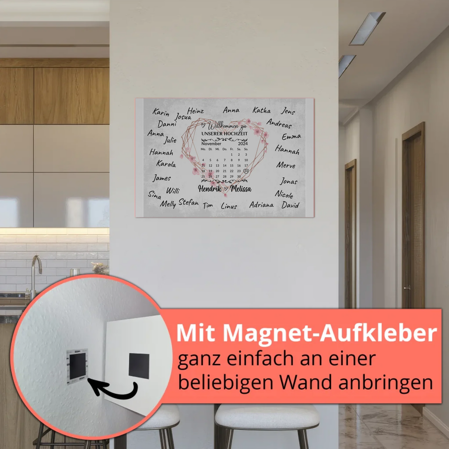 Willkommens Fotoboard Hochzeit Herz Kranz Unterschriften