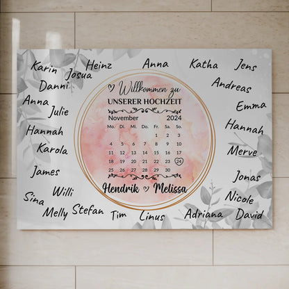 Willkommensschild Hochzeit Aquarell Kranz personalisiert