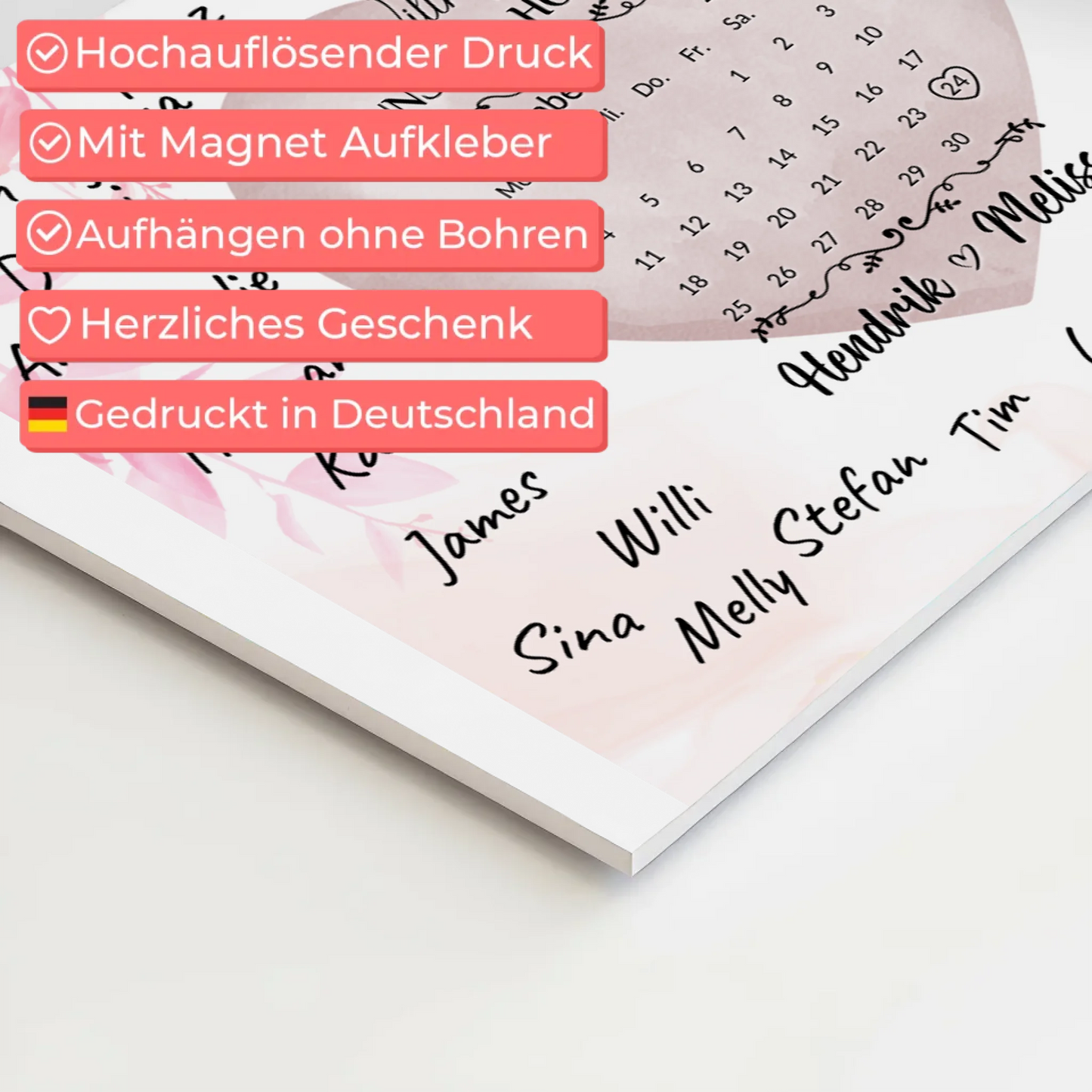 Willkommensschild Hochzeit mit Farbklecks Herz personalisiert Magnet Poster