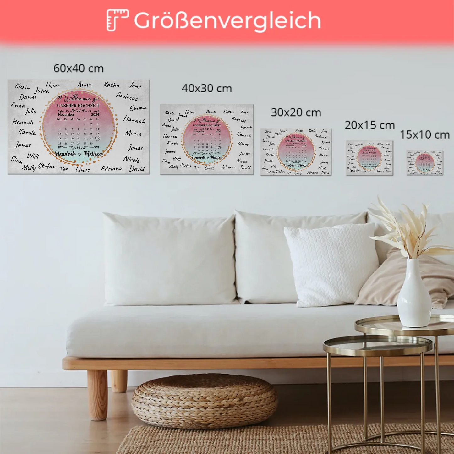 Willkommens Fotoboard Hochzeit mit Unterschriften Blau