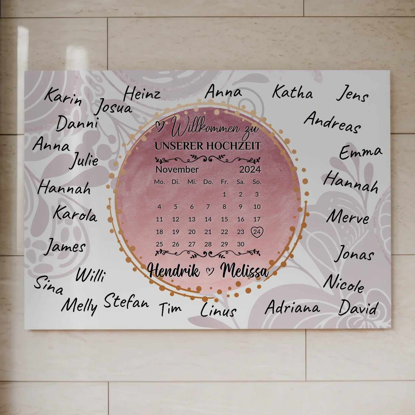 Fotoboard Hochzeit Herzlich Willkommen Rosa Aquarell