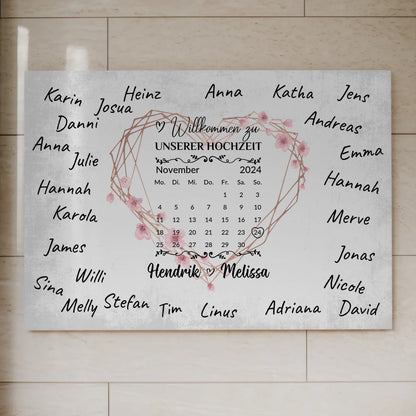 Willkommens Fotoboard Hochzeit Herz Kranz Unterschriften