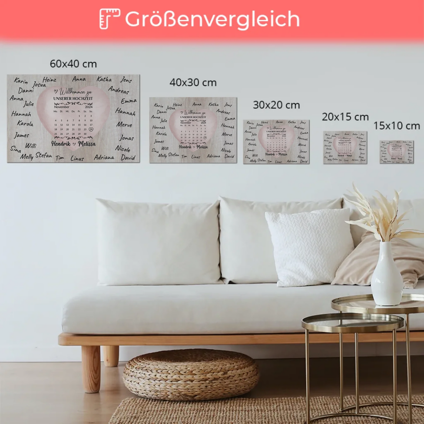 Willkommensschild Hochzeit mit Farbklecks Herz personalisiert