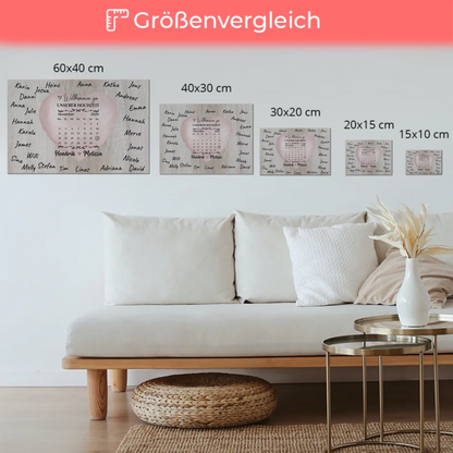 Willkommensschild Hochzeit mit Farbklecks Herz personalisiert