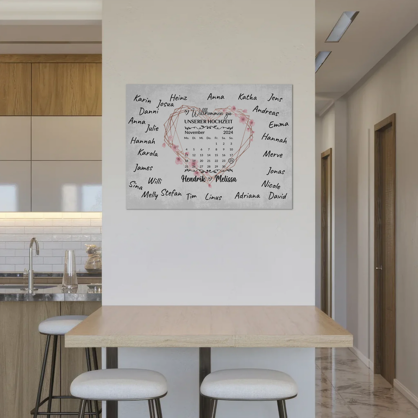 Willkommens Fotoboard Hochzeit Herz Kranz Unterschriften