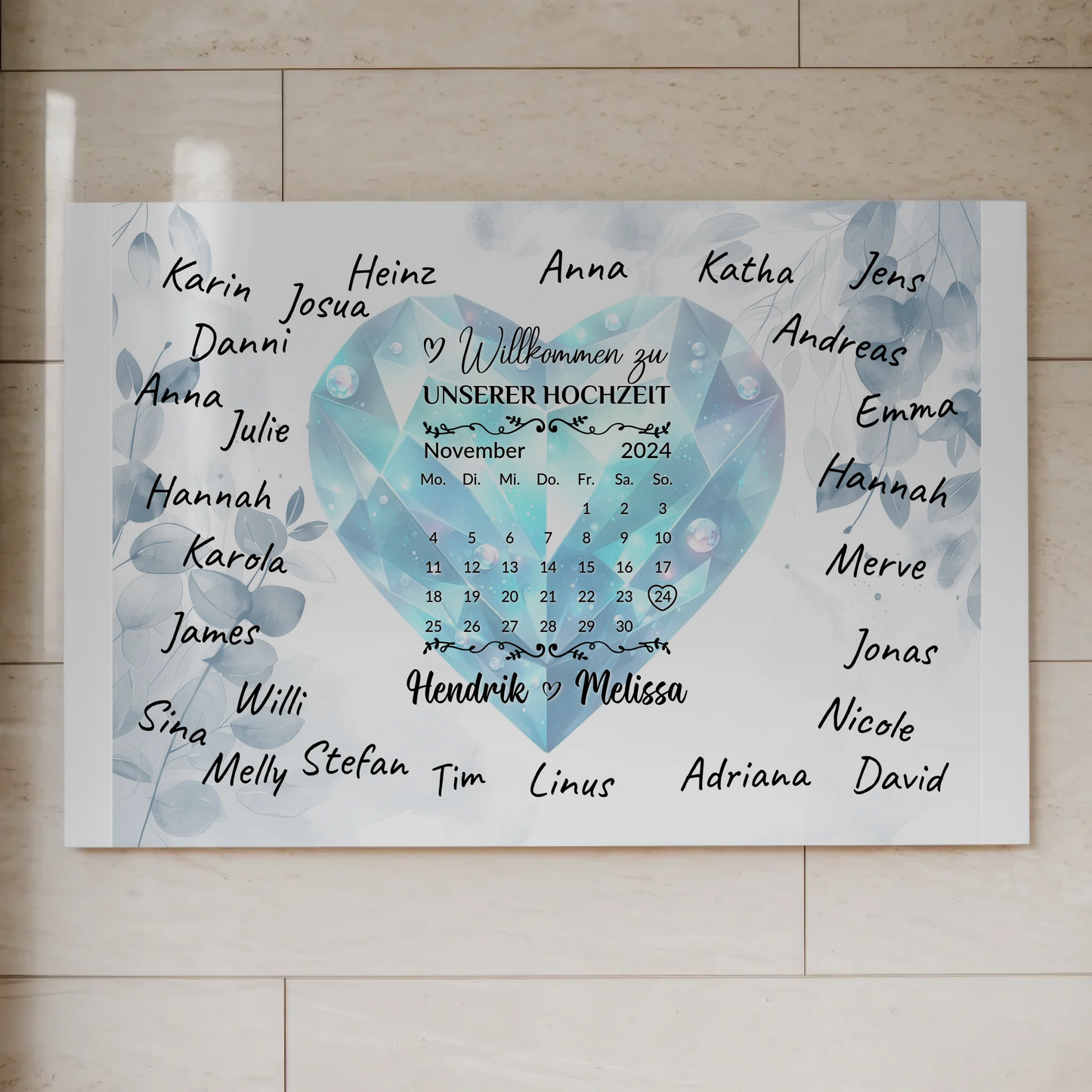 Fotoboard Hochzeit Herzlich Willkommen Blue Diamond