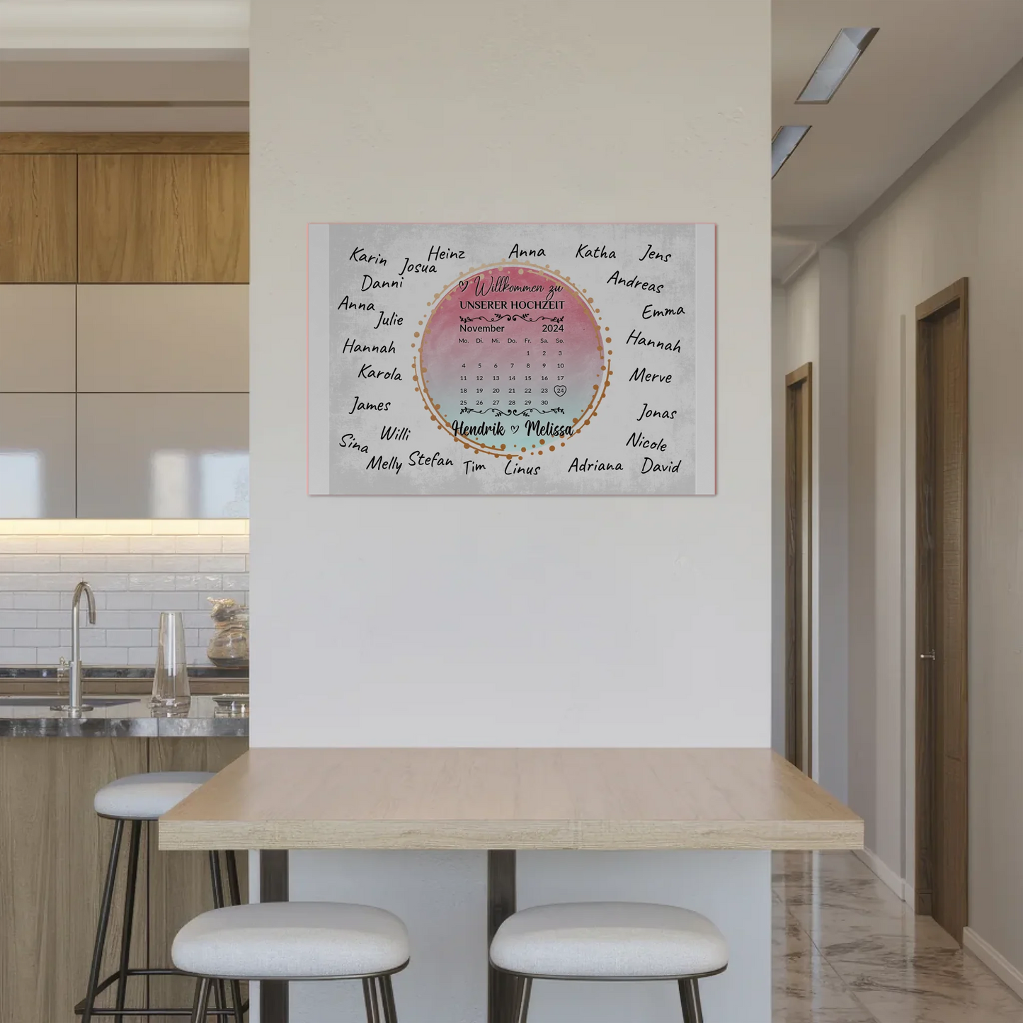 Willkommens Fotoboard Hochzeit mit Unterschriften Blau