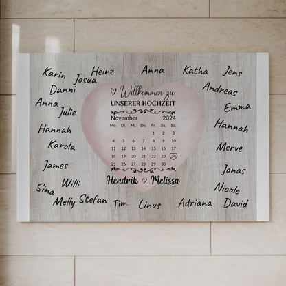 Willkommensschild Hochzeit mit Farbklecks Herz personalisiert