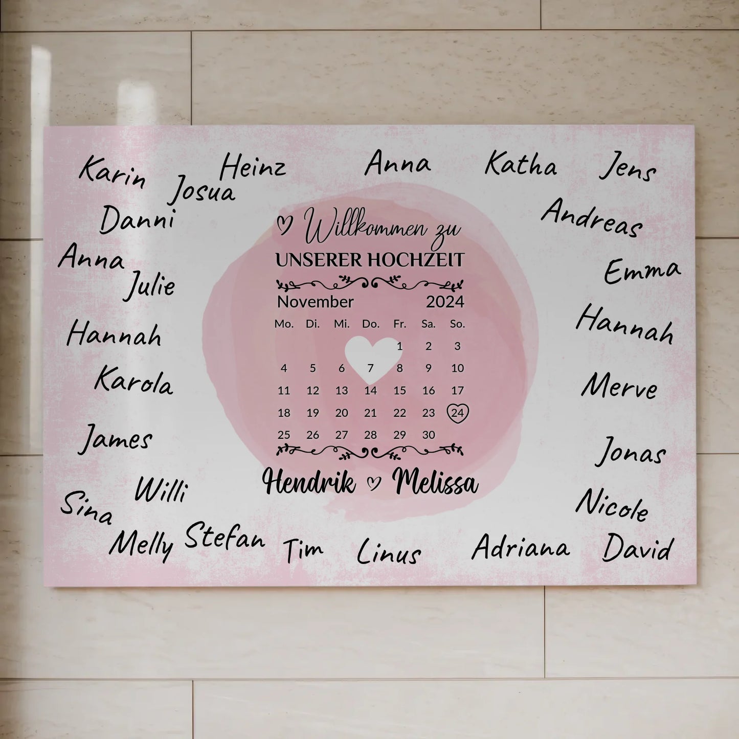 Hochzeit Willkommensschild für Unterschriften Herz Farbklecks