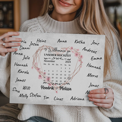 Willkommens Fotoboard Hochzeit Herz Kranz Unterschriften